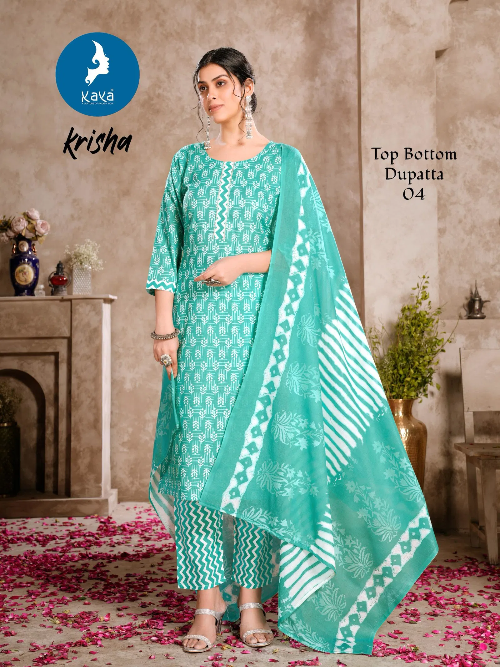 Krisha By Kaya Cotton Printed Kurti With Bottom Dupatta Suppliers In India